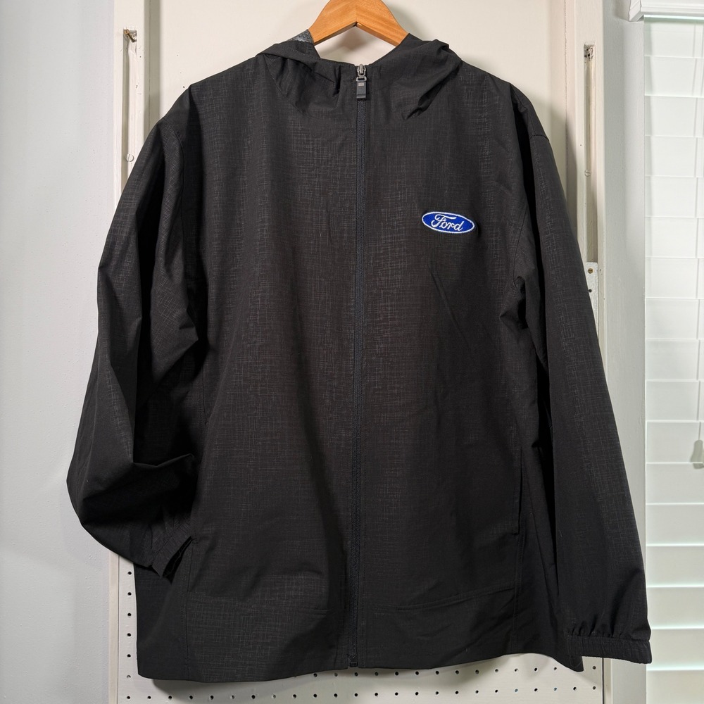 Ford Motors Hooded Windbreaker Jacket Black Mens Large USA Made full zip